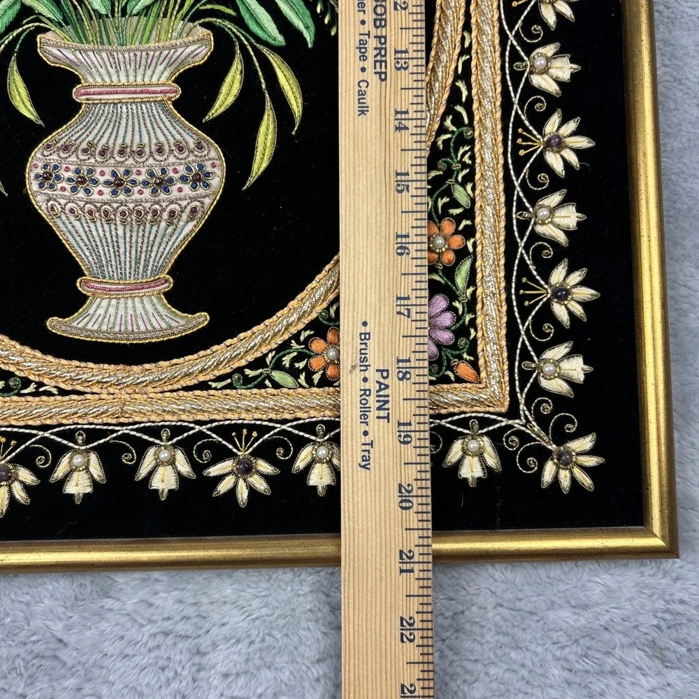 Kashmir Zardozi Jewel Tapestry Handmade Traditional Deco Framed Panel 16x20